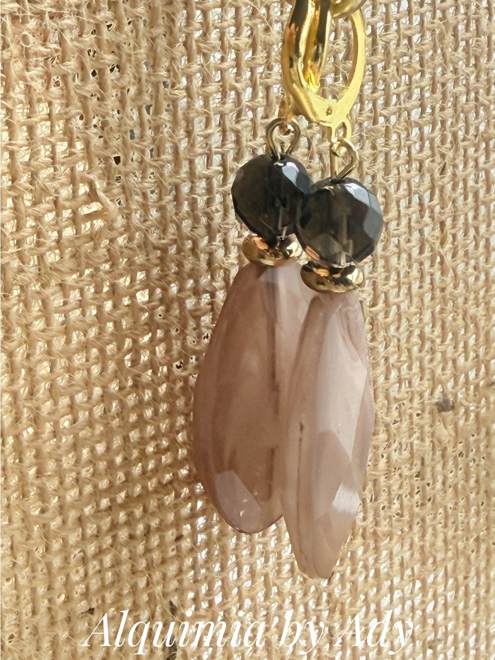 Gold-Tone Taupe Teardrop and Smoky quartz Crystal Earrings
